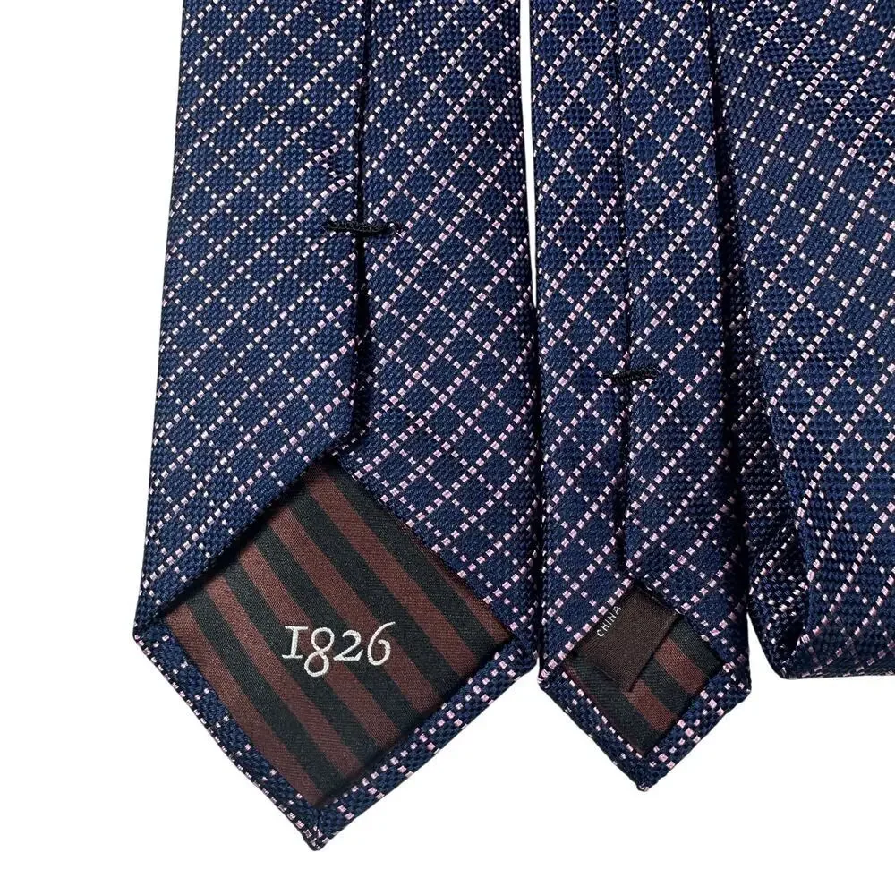 Black Brown 1826 100% Silk Mens Neck Tie Navy Blue Pastel Pink‎ Woven Plaid